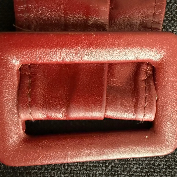 TWO Vintage 80\'s Leather Belts. One Red  with Gold Leaf Buckle. One Burgundy. main image 4